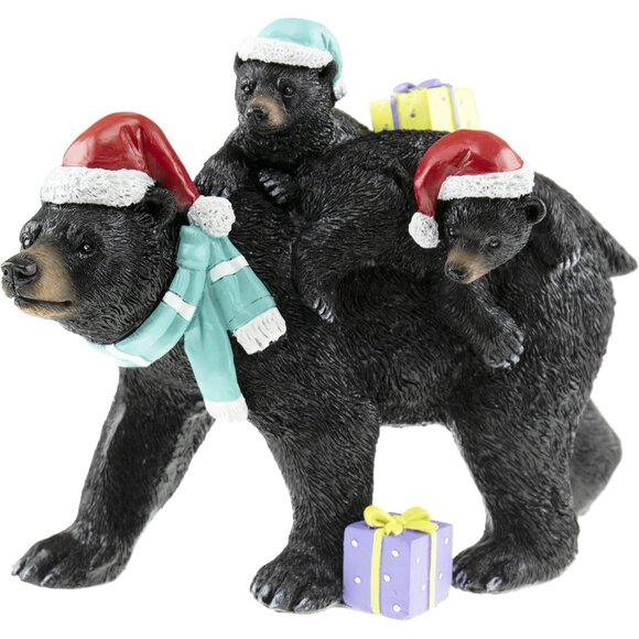 Resin Christmas Figurine Black Bear Family Decoration for Tables and Shelves - Picture 1 of 7